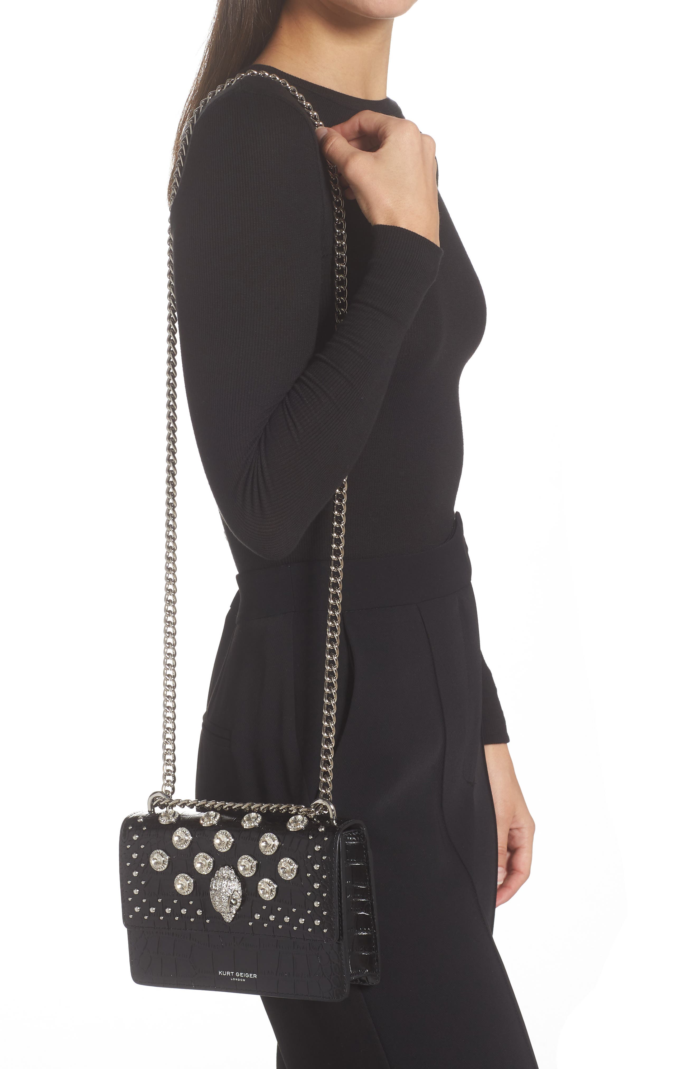 Kurt Geiger London Shoreditch Croc Embossed Leather Crossbody Bag, Alternate, color, 