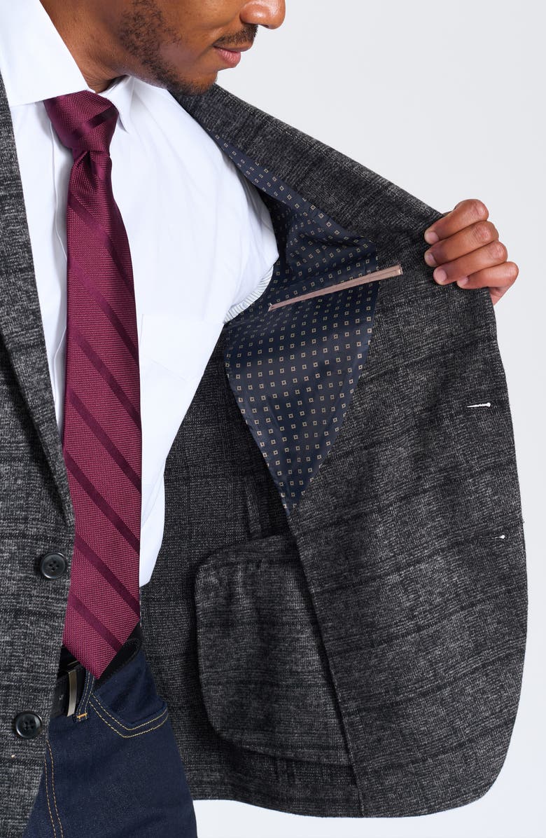 SAVILE ROW CO Gray Windowpane Plaid Bouclé Blazer, Alternate, color, Grey