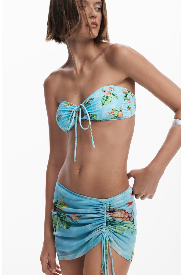 Tropical Print Ruched Cover-Up Miniskirt, Alternate, color, LIGHT TURQUOISE