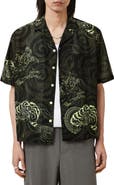 AllSaints Sidewinder Dragon Print Viscose & Linen Camp Shirt