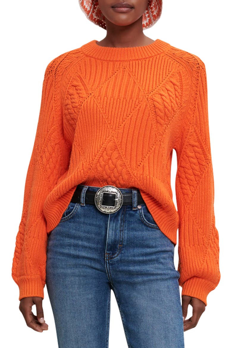 Matalo Mix Stitch Crewneck Sweater, Main, color, ORANGE