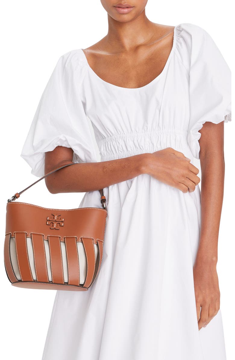 Tory Burch Small McGraw Stripe Leather Bucket Bag, Alternate, color,