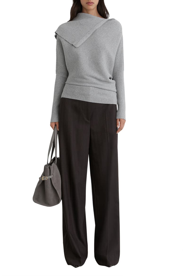 Leena Off the Shoulder Ribbed Sweater, Alternate, color, GREY MARL