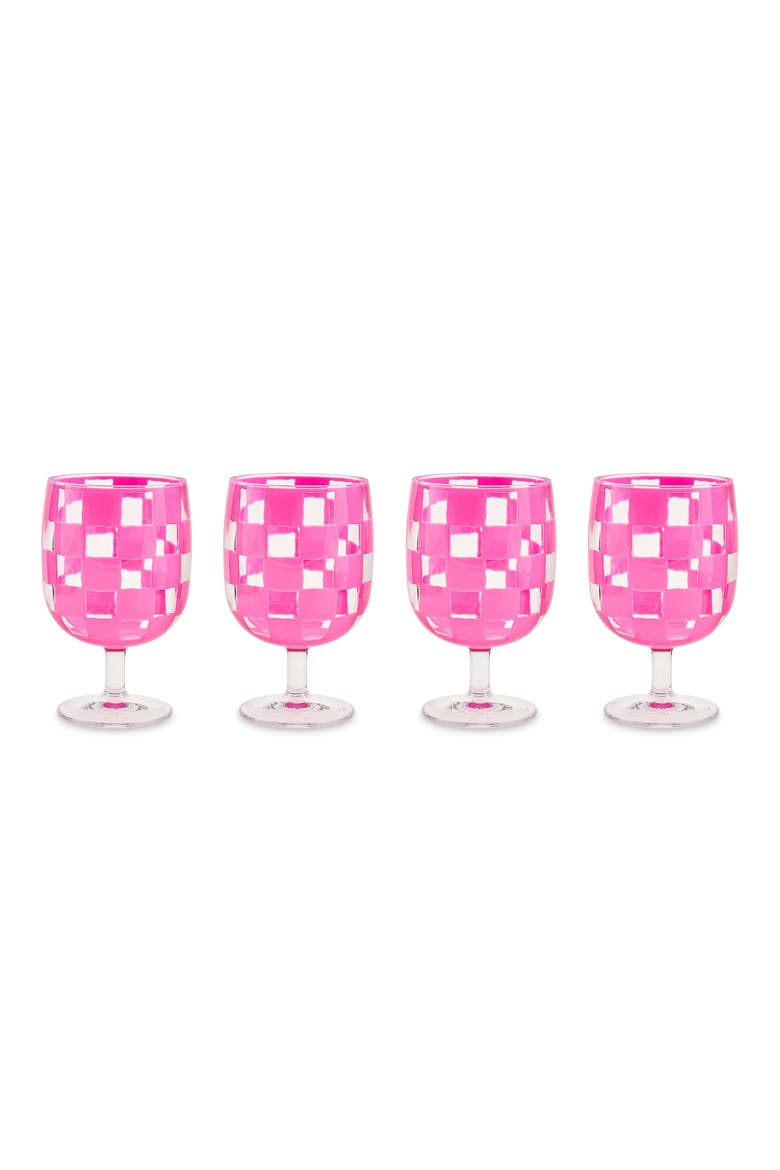 Set of 4 Pink Check Acrylic Water Goblets, Main, color, PINK