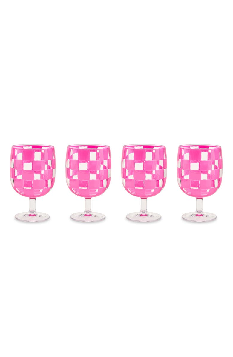 MACKENZIE CHILDS Set of 4 Pink Check Acrylic Water Goblets, Main, color, Pink