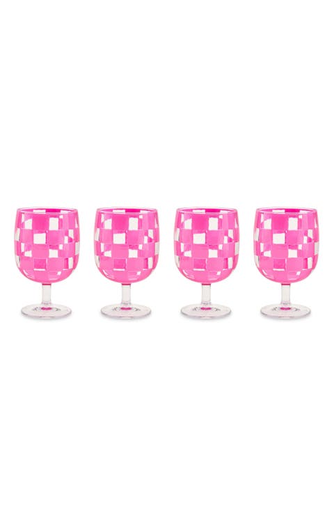 Set of 4 Pink Check Acrylic Water Goblets