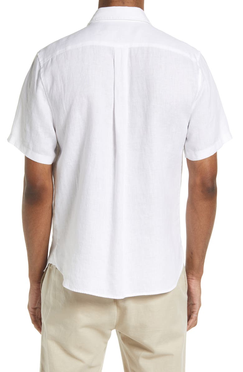 Vince Classic Fit Short Sleeve Linen Shirt, Alternate, color, Optic White