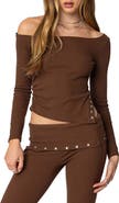 EDIKTED Aries Off the Shoulder Studded Rib Top