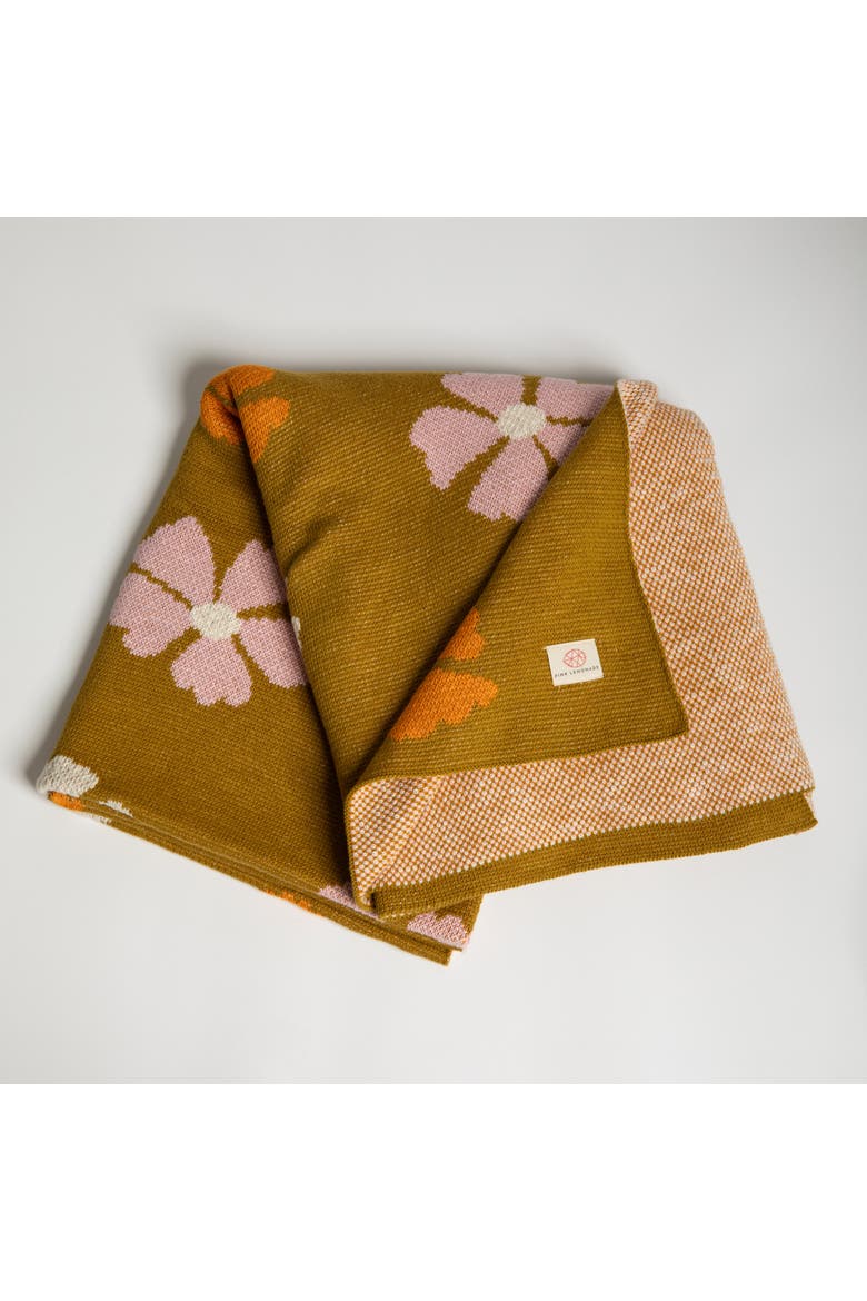 Flower Organic Cotton Throw Blanket, Alternate, color, Bush green