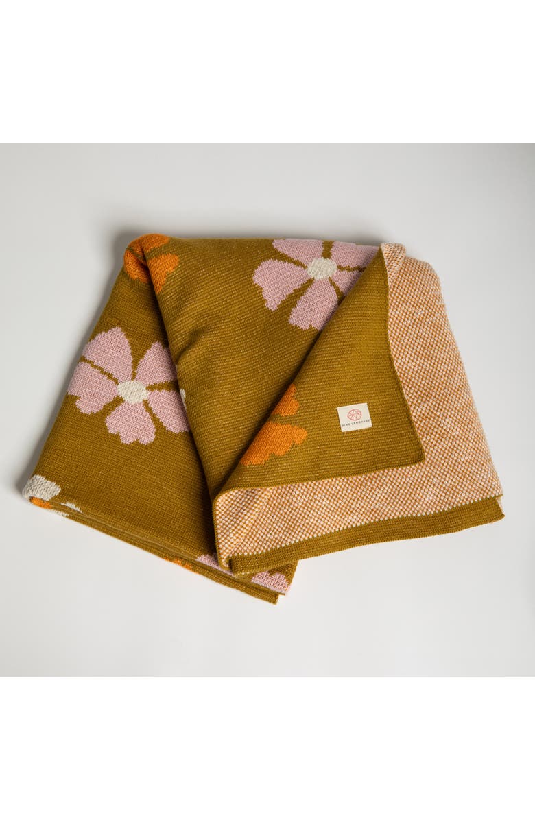 Pink Lemonade Flower Organic Cotton Throw Blanket, Alternate, color, Bush Green