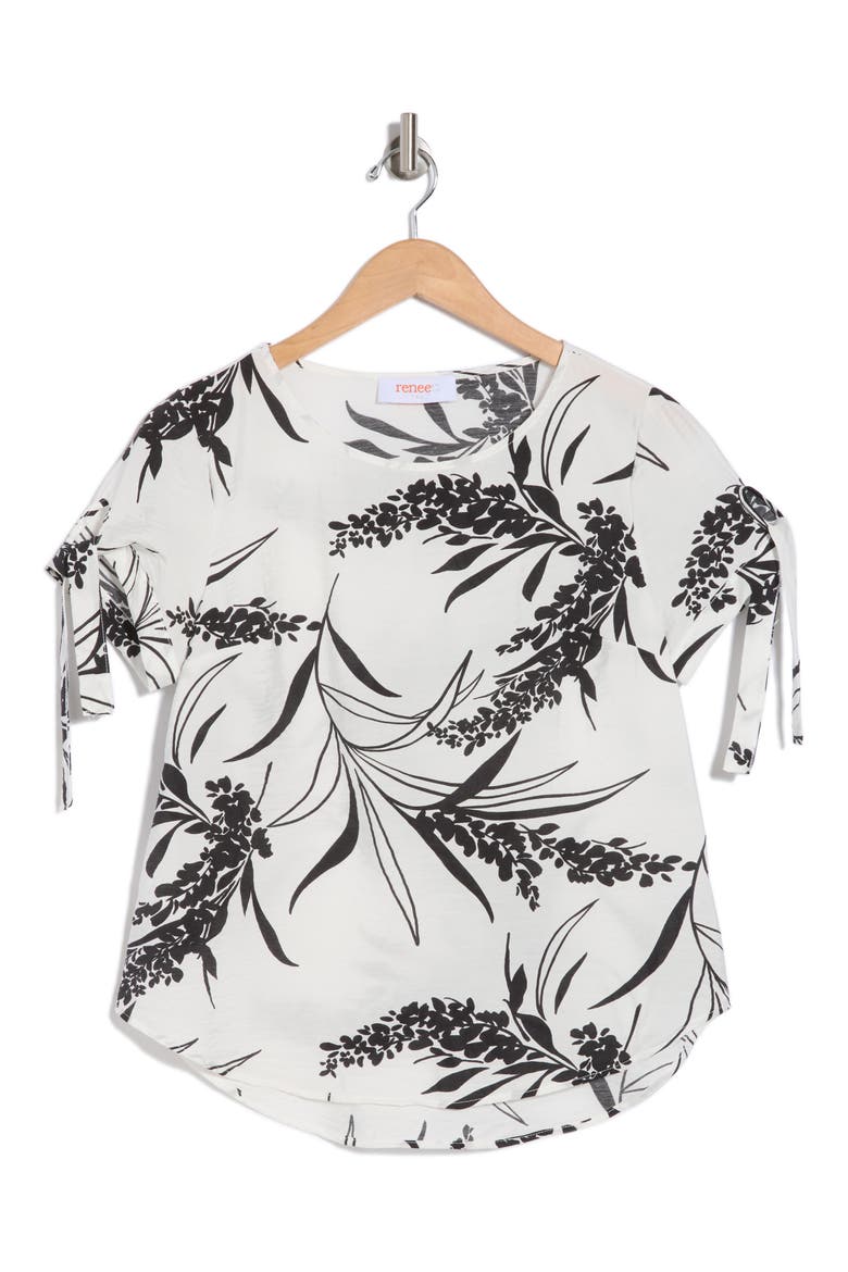 Floral Short Sleeve High-Low Top, Alternate, color, IVORY