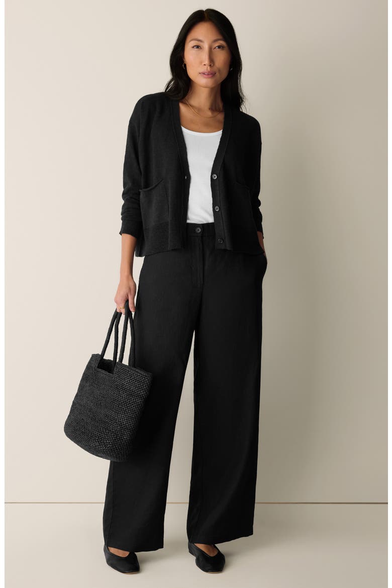 High Waist Organic Linen Pants, Alternate, color, BLACK