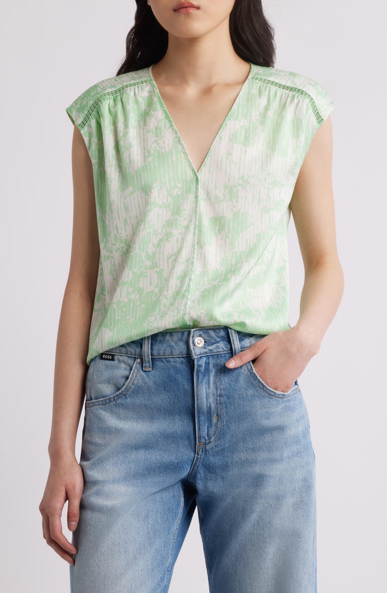 BOSS Binadi Sleeveless Stretch Silk Top, Main, color, Pistachio Layered Floral