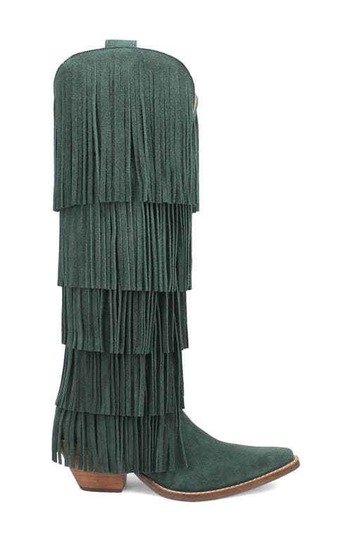Dingo Wild Child Fringe Knee High Western Boot In Green