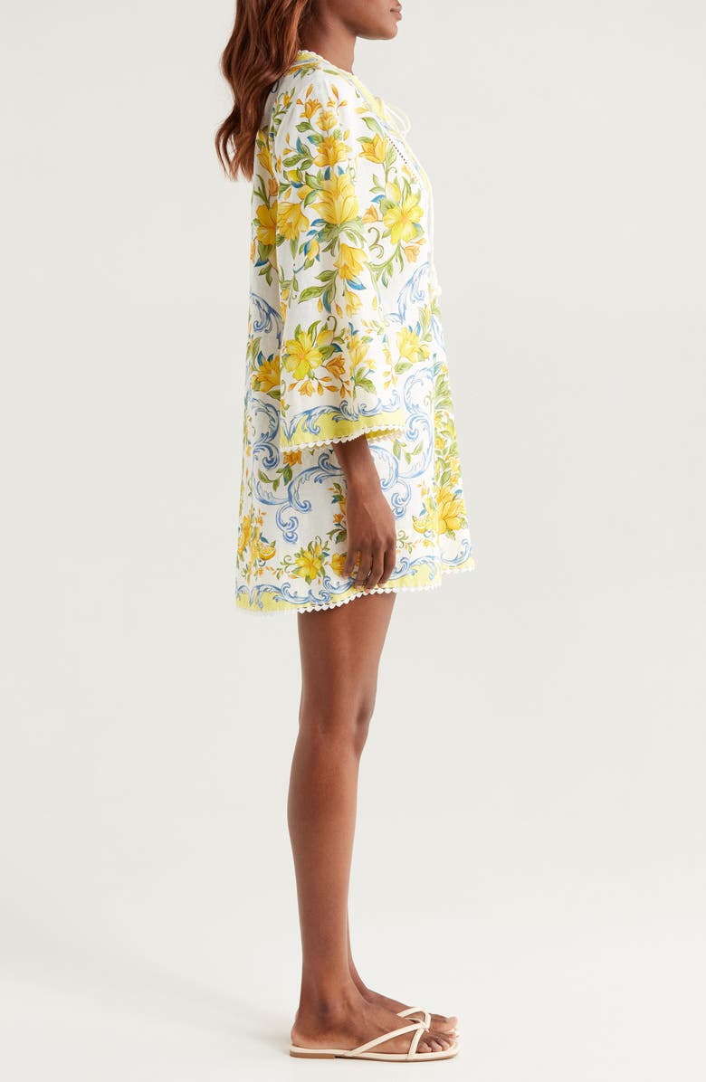 FARM Rio Sicily Floral Linen Blend Cover-Up Minidress, Alternate, color, 