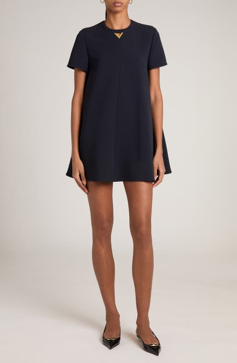 V Detail Crepe A-Line Dress