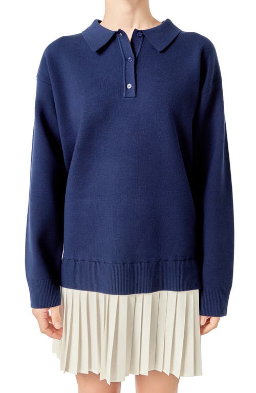 English Factory Long Sleeve Mixed Media Polo Minidress In Multi