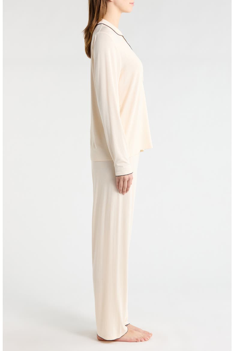 Scalloped Edge Pajamas, Alternate, color, CREAM/ BLUE COMBO
