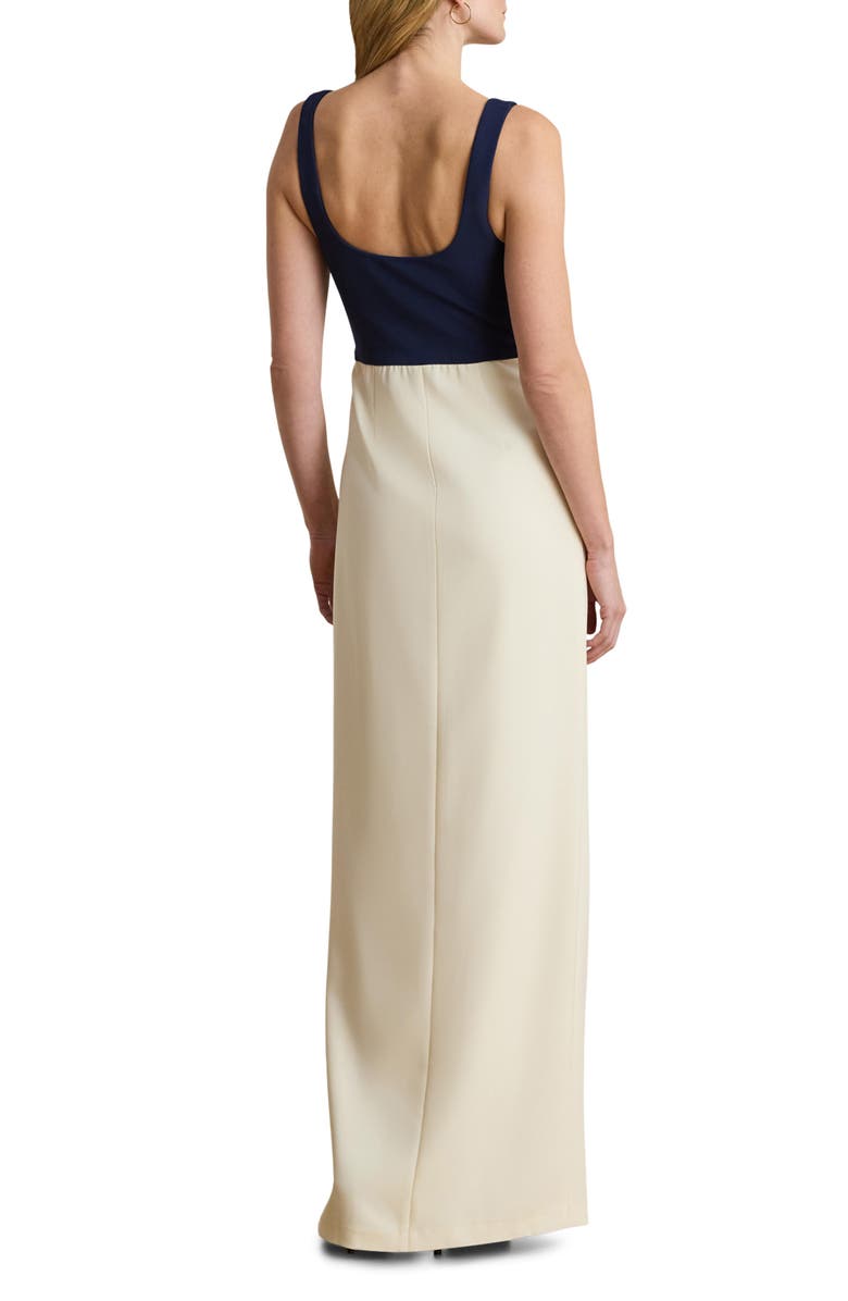 Lauren Ralph Lauren Two-Tone Ottoman & Crepe Sleeveless Gown, Alternate, color, Mascarpone Ivory/ Refined Navy