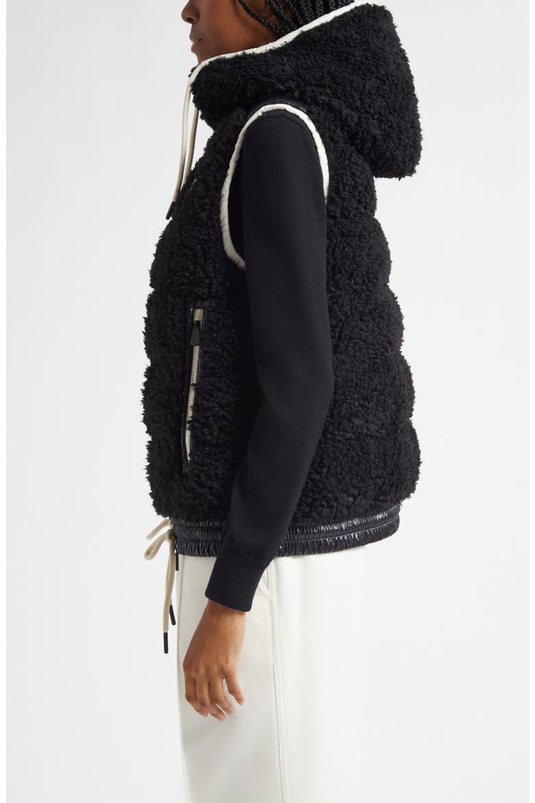 Faux Shearling Hooded Down Vest, Alternate, color, BLACK