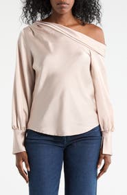 Renee C Asymmetrical Drop Shoulder Satin Top