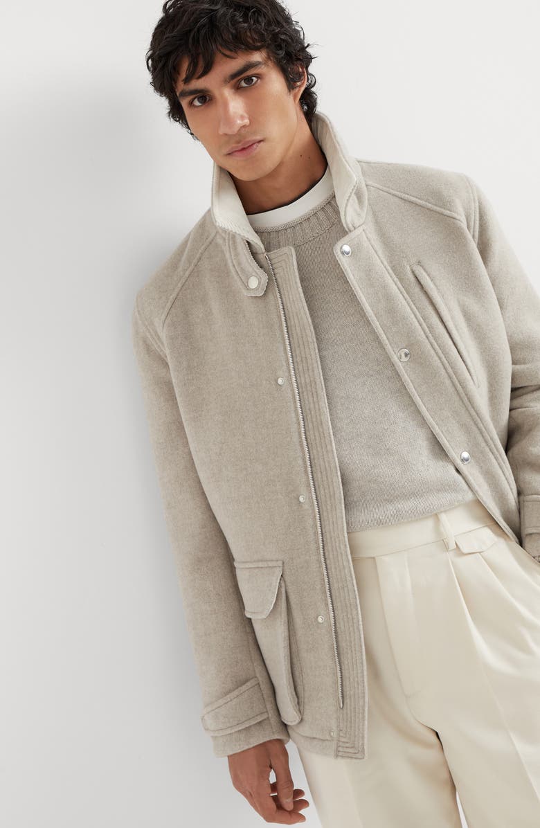 Brunello Cucinelli Virgin wool and cashmere double cloth field jacket with corduroy insert, Alternate, color, 