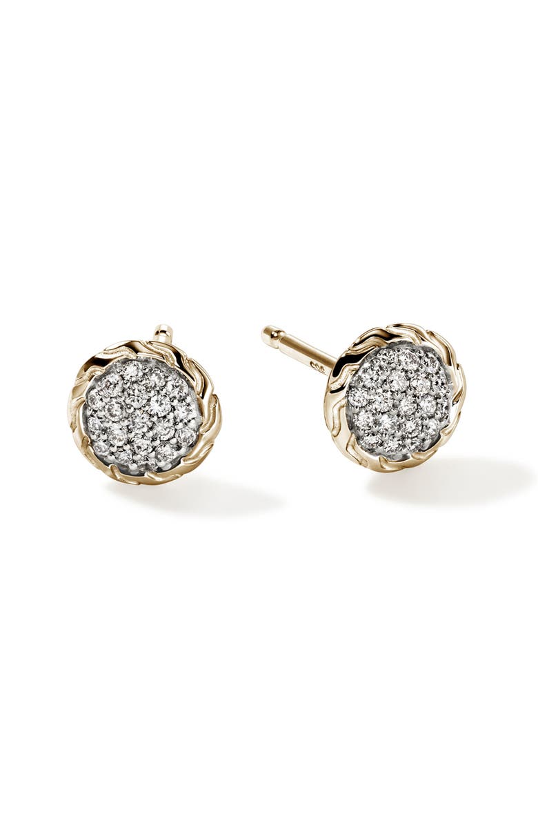 John Hardy JH Essentials Pavé Stud Earring, Gold, Diamonds, 7MM, Main, color, Silver/ 14K Gold