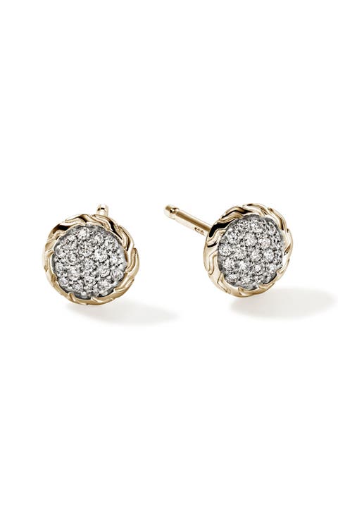 JH Essentials Pavé Stud Earring, Gold, Diamonds, 7MM