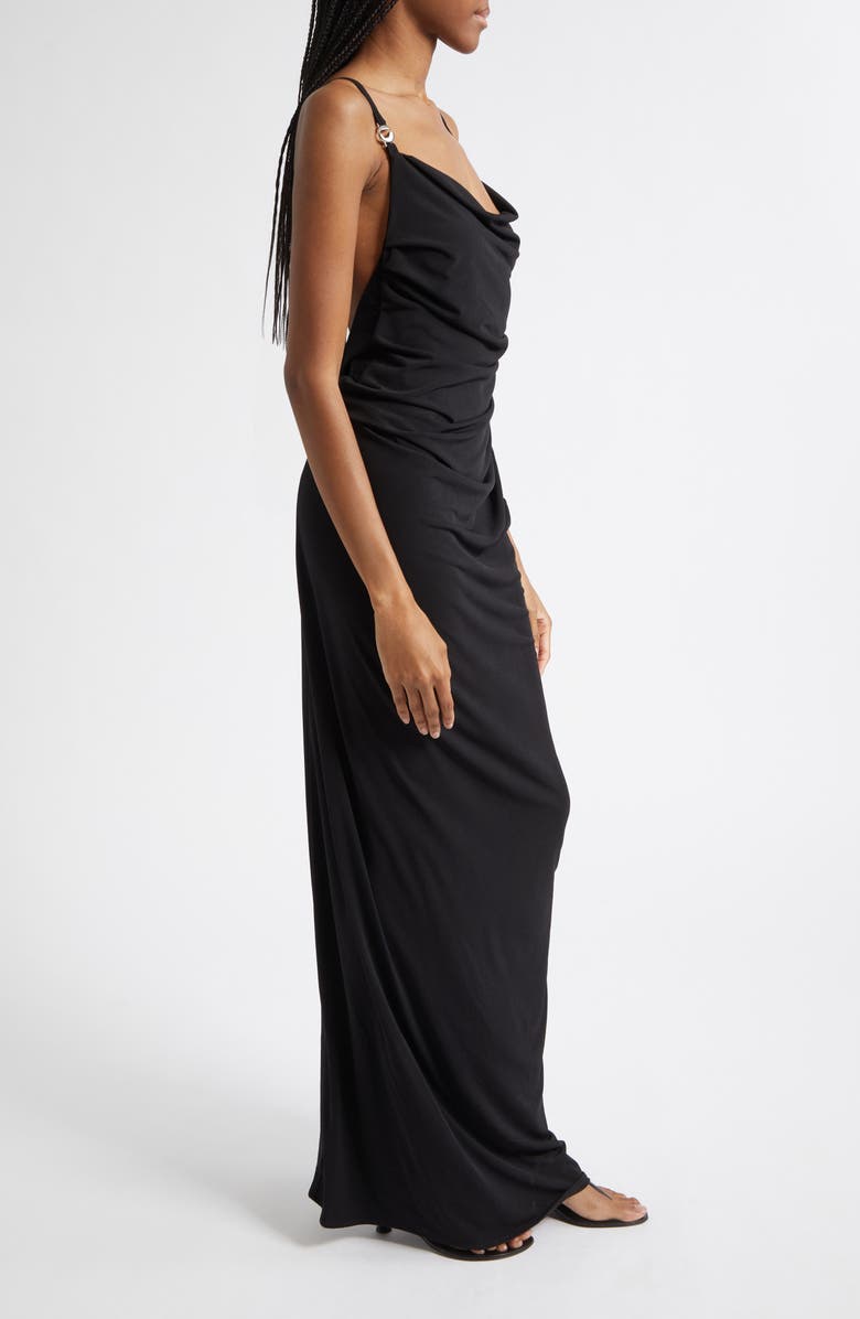 Coperni Logo Clasp Ruched Jersey Dress, Alternate, color, Black