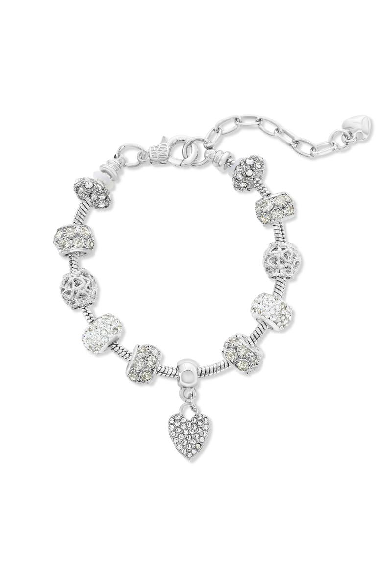 Crystal Hearts Charm Bracelet, Main, color, Silver