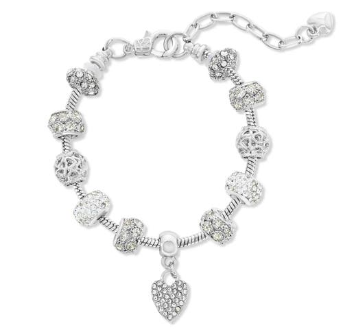 Donatello Gian Crystal Hearts Charm Bracelet In Silver