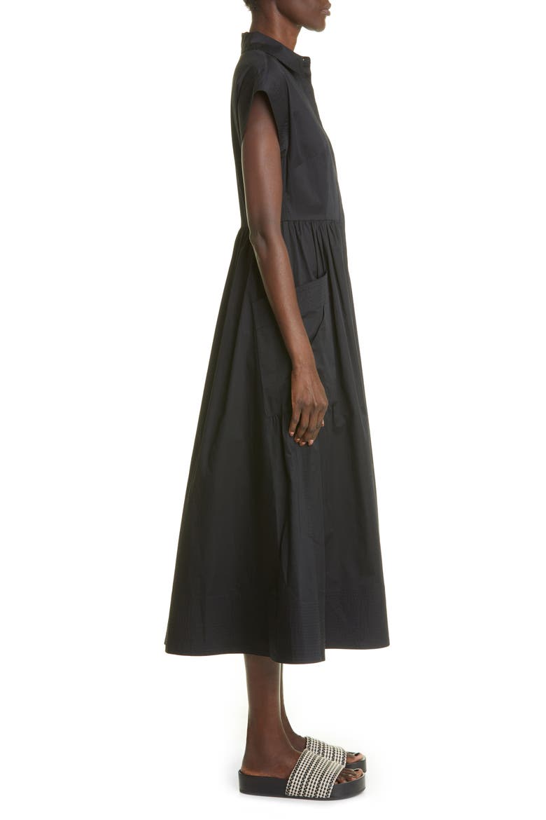 Cap Sleeve Cotton Poplin Midi Dress, Alternate, color, 001 BLACK