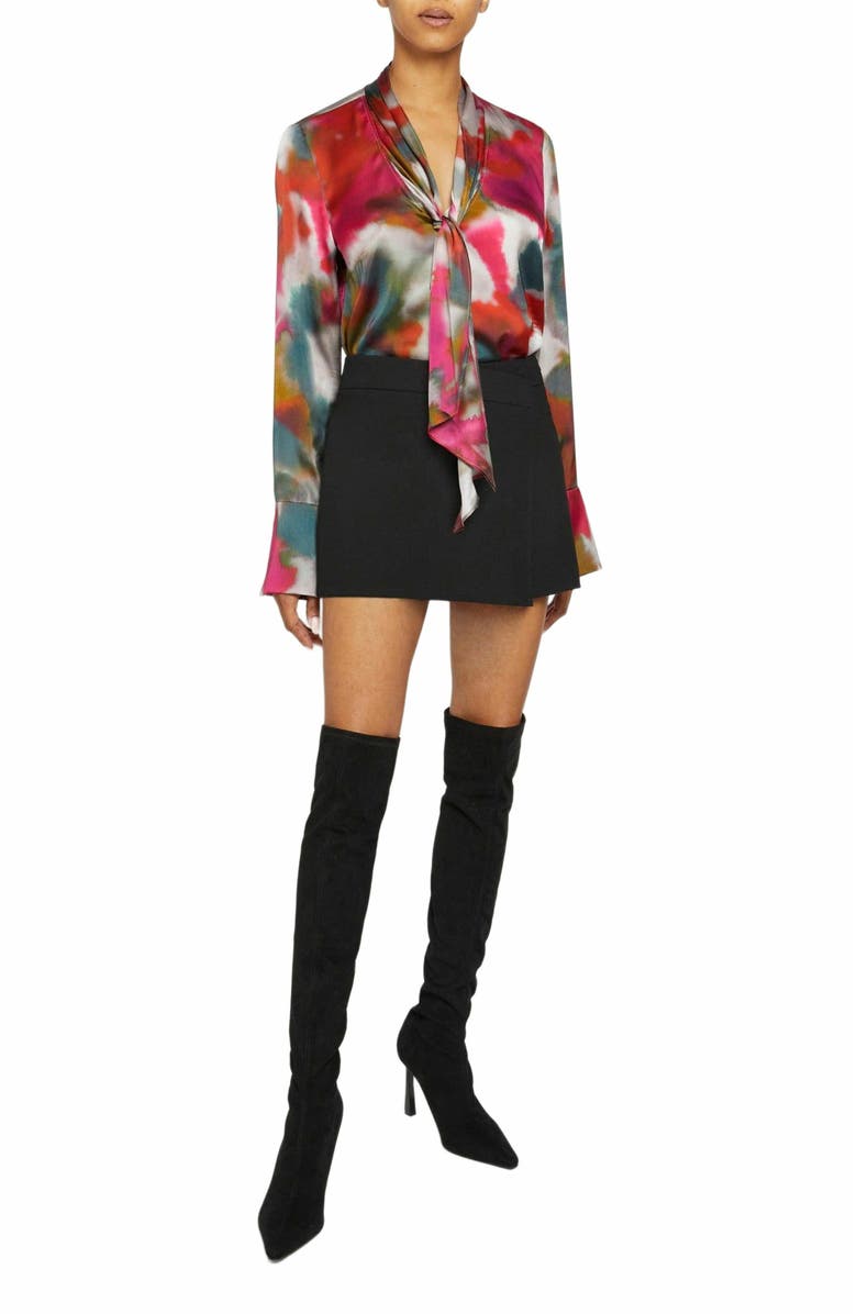 Santorelli AMANDA Long Sleeve Print Blouse with Drop Neck Tie, Alternate, color,