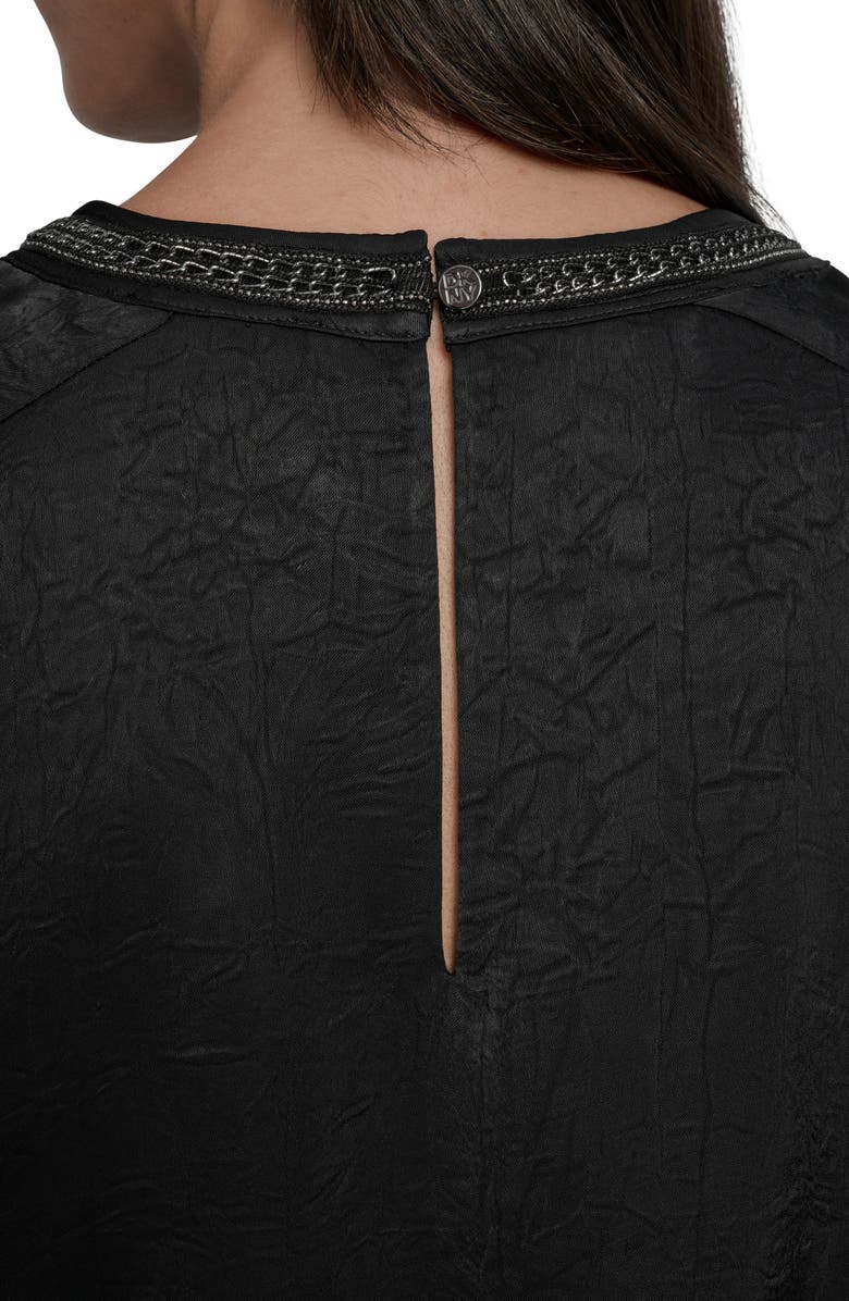 DKNY Chain Sleeveless Crinkle Satin Top, Alternate, color, Black