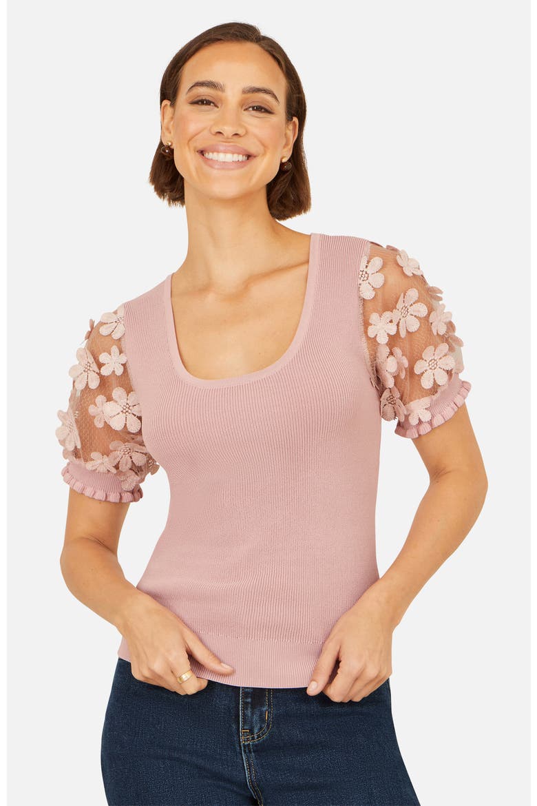 Floral Applique Knitted Top, Main, color, Blush