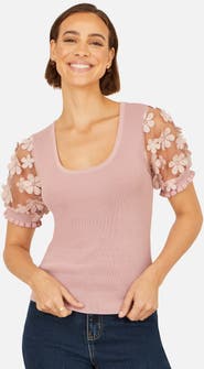 Yumi Floral Applique Knitted Top