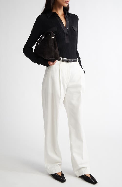 Totême Toteme Half Placket Long Sleeve Knit Polo In Black