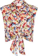 Cinq à Sept Wildflower Bunch Tie Front Crop Button-Up Shirt
