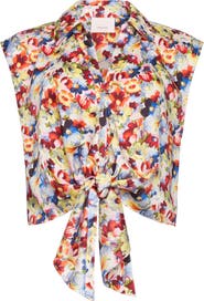 Cinq à Sept Wildflower Bunch Tie Front Crop Button-Up Shirt