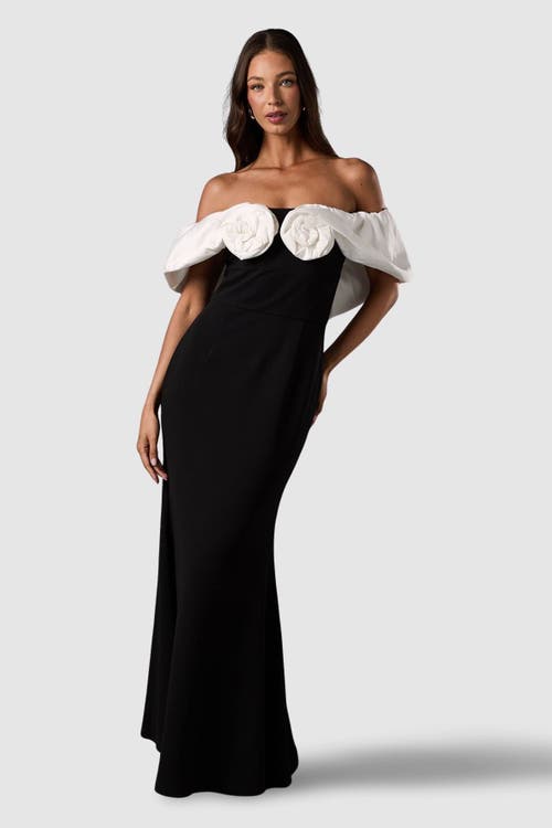 Coast Bardot Rose Detail Maxi Dress In Black