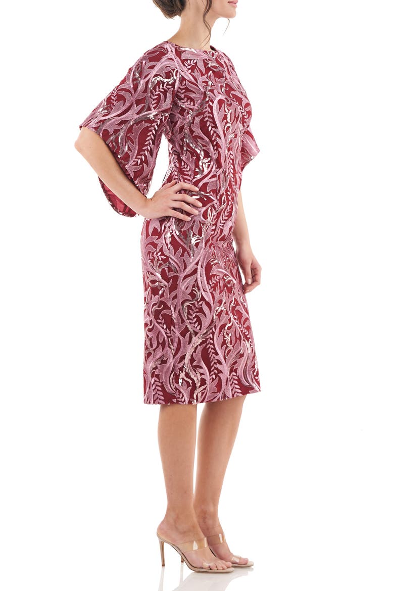 Ruby Metallic Floral Cocktail Dress, Alternate, color, WINE/ ROUGE