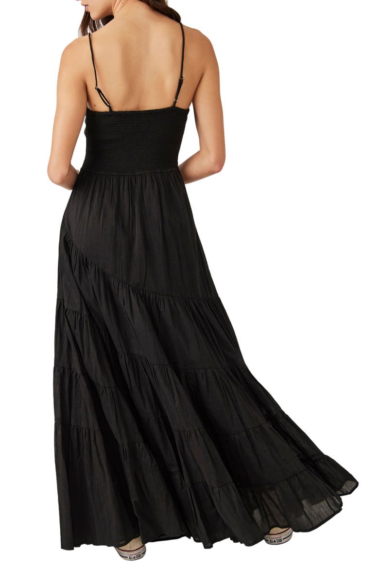 Sundrenched Smocked Waist Tiered Cotton Maxi Dress, Alternate, color, BLACK