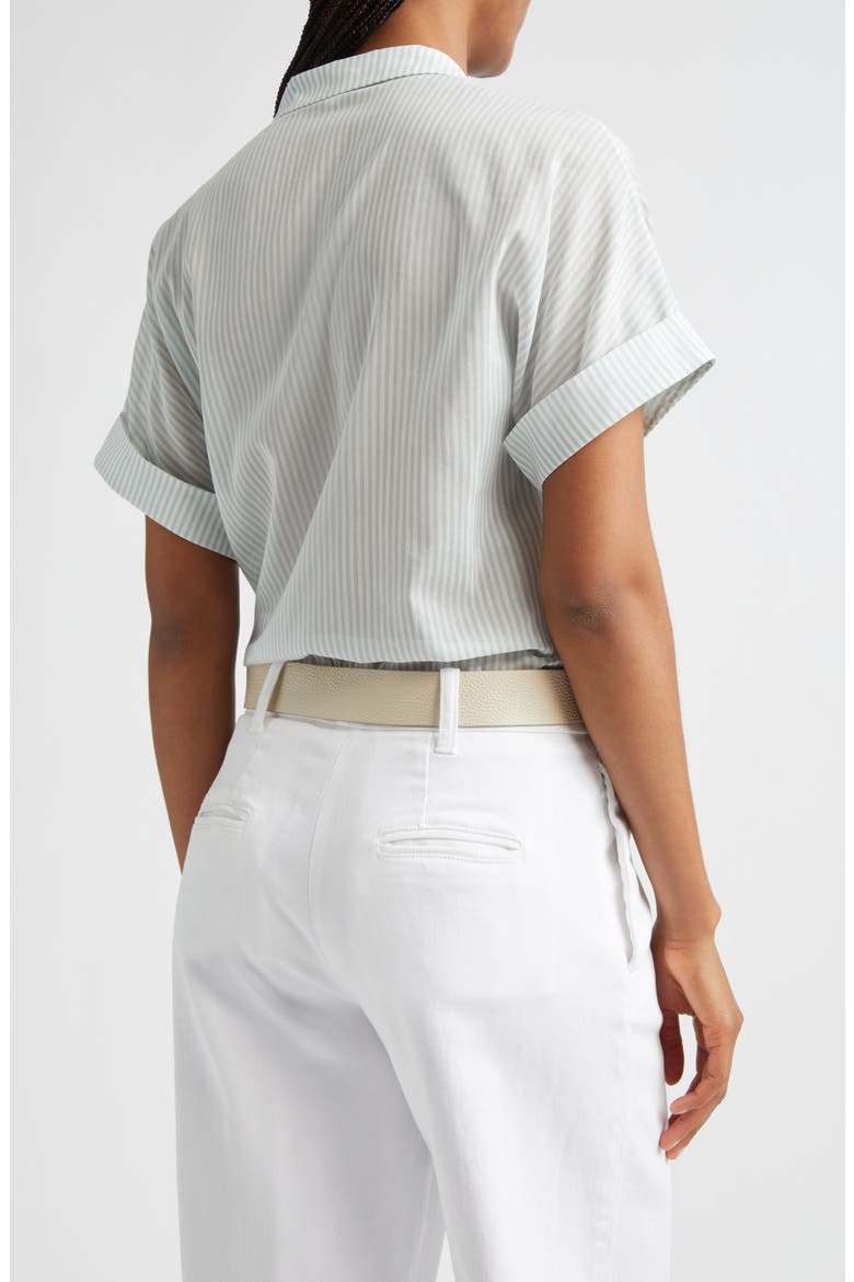 Stripe Cotton & Silk Camp Shirt, Alternate, color, JADE