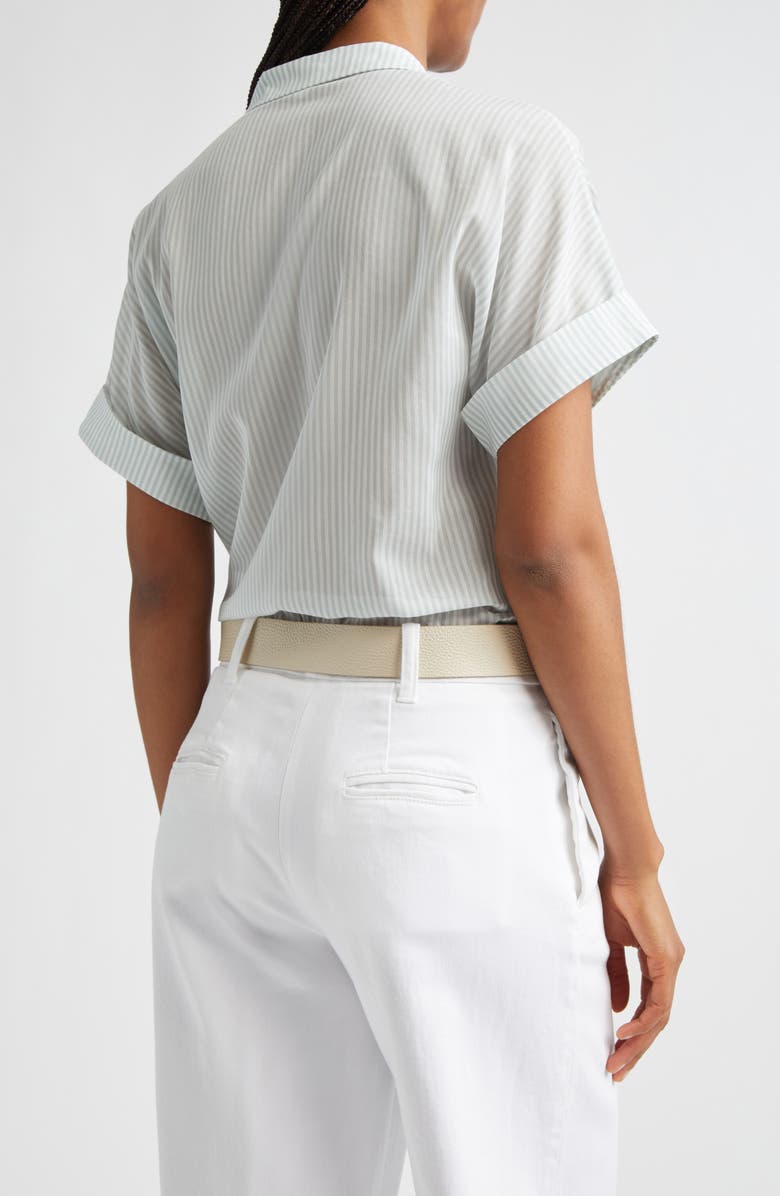 Eleventy Stripe Cotton & Silk Camp Shirt, Alternate, color, Jade