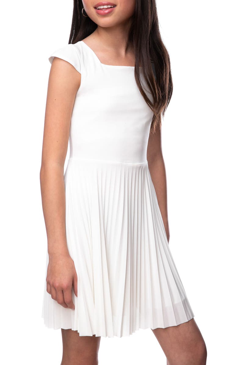 Un Deux Trois Kids' Pleated Cap Sleeve Dress, Main, color, 