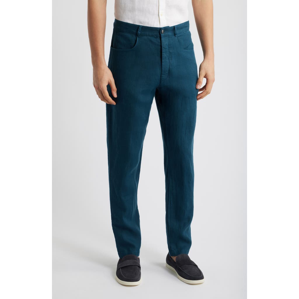 Alex Crane Cham Linen Straight Leg Pants In Dusk
