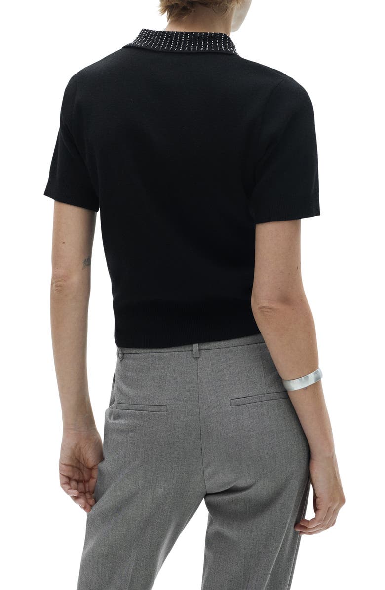 MANGO Rhinestone Collar Knit Polo Shirt, Alternate, color, 
