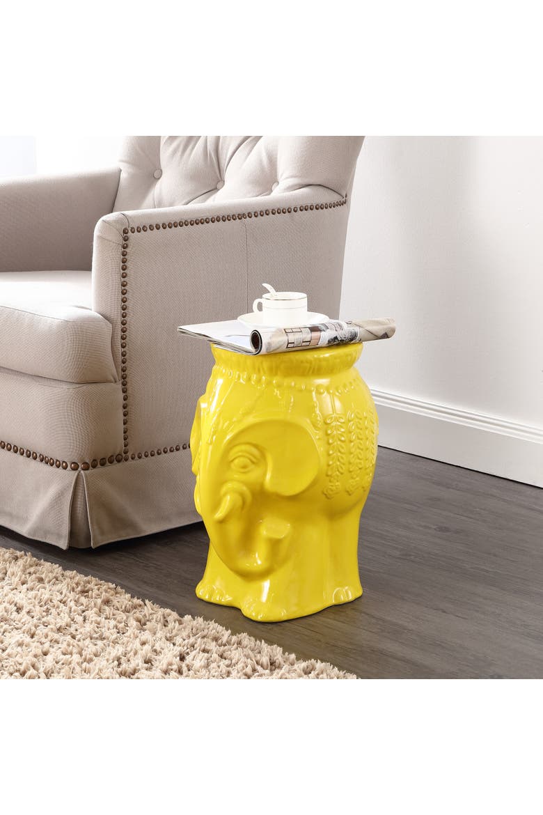 Orla Global Glazed Ceramic Elephant Garden Stool, Decorative Indoor Outdoor Accent Side Table & Plant Stand for Home & Patio, Alternate, color, Yellow