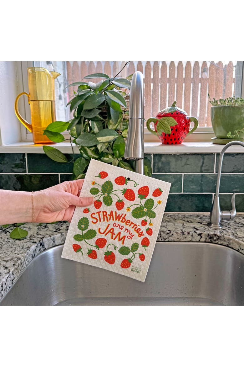 Strawberry Dish Towel + Sponge Cloth Gift Set, Alternate, color, Red