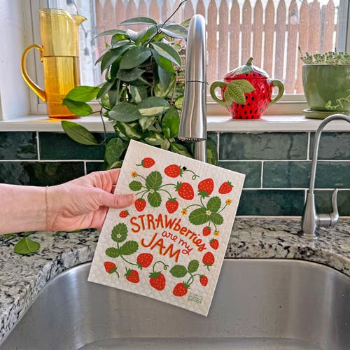The Neighborgoods Strawberry Dish Towel + Sponge Cloth Gift Set In Multi